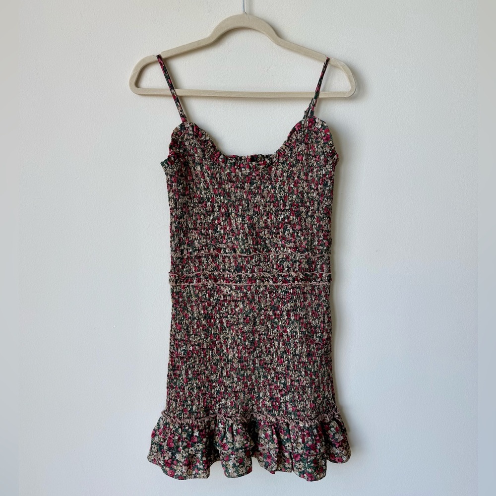 Kendall Lane Floral Smocked Dress - Pink Green Tan
